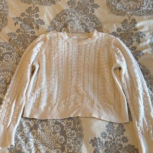 LOFT Cream Cable-Knit Crewneck Sweater